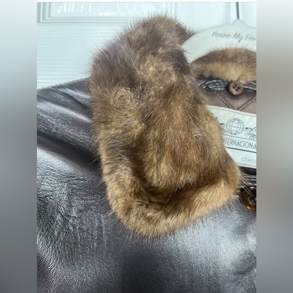 Peleteria Vintage Sheepskin Brown‎ Leather Coat Fur Collar Womens Size 46/14 - Picture 3 of 13